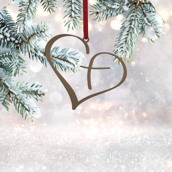 Metal Heart Cross Ornament, Christian Holiday Decor, Gift topper