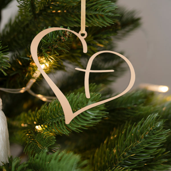 Metal Heart Cross Ornament, Christian Holiday Decor, Gift topper