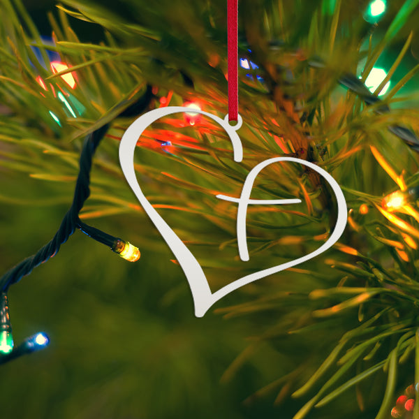 Metal Heart Cross Ornament, Christian Holiday Decor, Gift topper