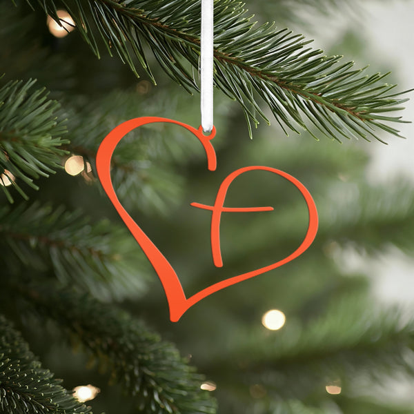 Metal Heart Cross Ornament, Christian Holiday Decor, Gift topper