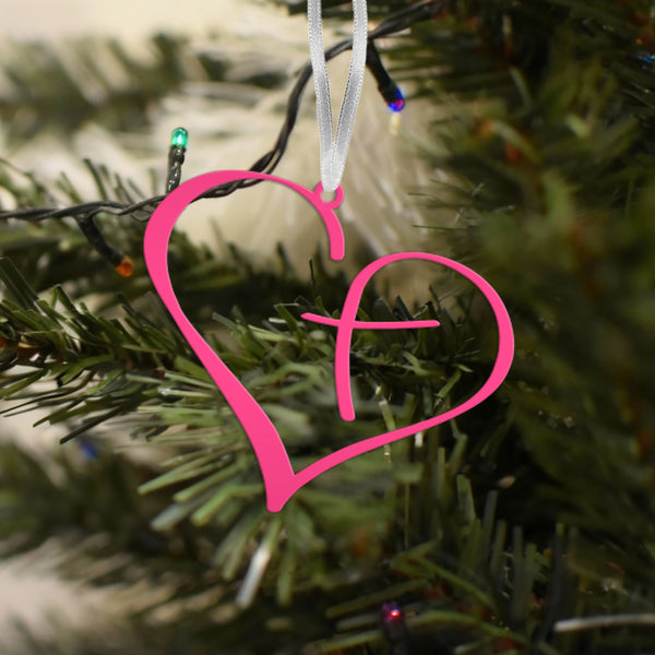 Metal Heart Cross Ornament, Christian Holiday Decor, Gift topper