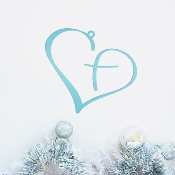 Metal Heart Cross Ornament, Christian Holiday Decor, Gift topper