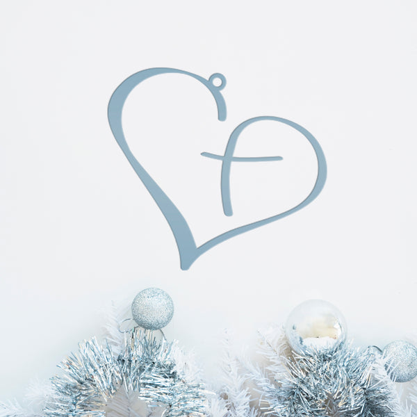 Metal Heart Cross Ornament, Christian Holiday Decor, Gift topper