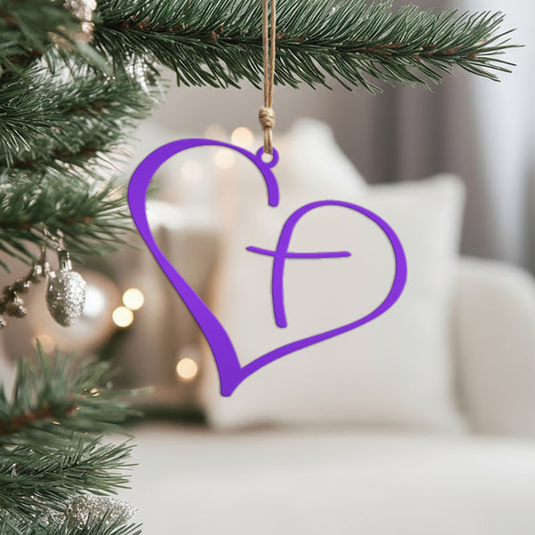 Metal Heart Cross Ornament, Christian Holiday Decor, Gift topper