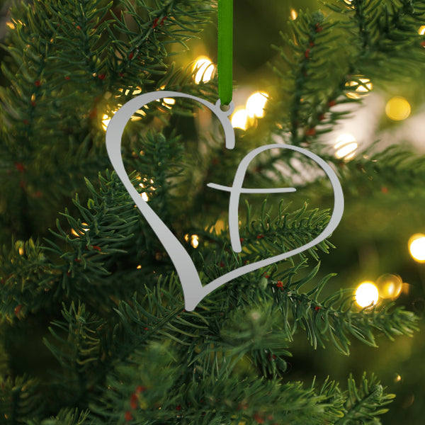 Metal Heart Cross Ornament, Christian Holiday Decor, Gift topper