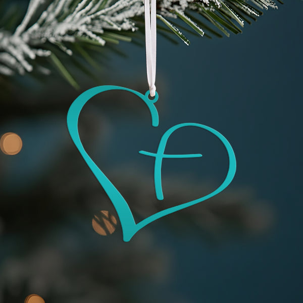 Metal Heart Cross Ornament, Christian Holiday Decor, Gift topper