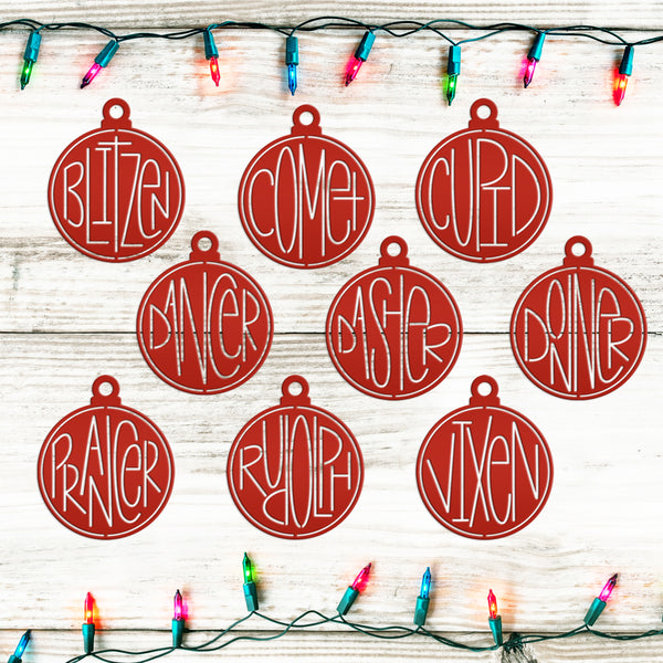 Santa's Reindeer Names Metal Christmas/Holiday Ornaments