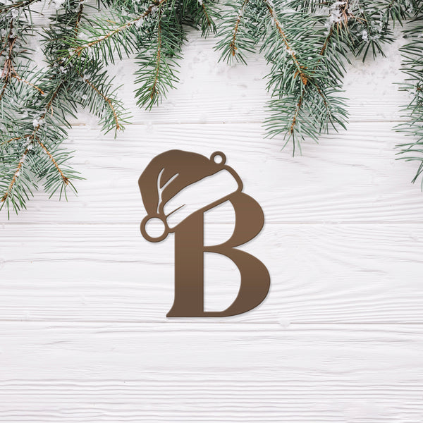 Santa Hat Monogram Letter Metal Christmas/Holiday Ornament