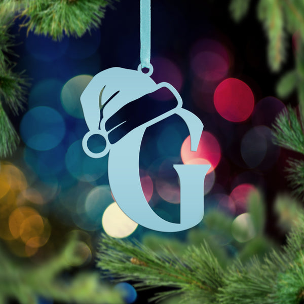 Santa Hat Monogram Letter Metal Christmas/Holiday Ornament