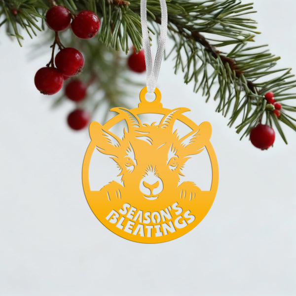 Goat Farm Metal Ornament - Ideal Gift for Animal Lovers - Farmhouse Decor - Holiday Decorations - Cute Seasonal Trinket - Season's Bleatings