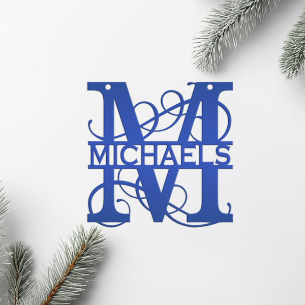 Personalized Split Scroll Monogram Metal Christmas/Holiday Ornament