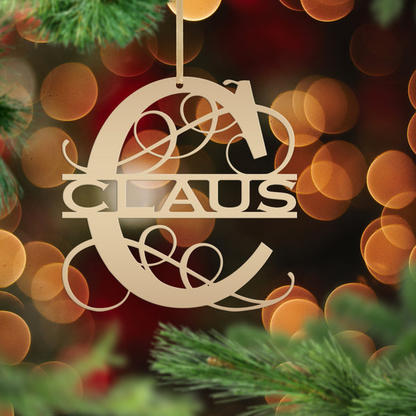 Personalized Split Scroll Monogram Metal Christmas/Holiday Ornament