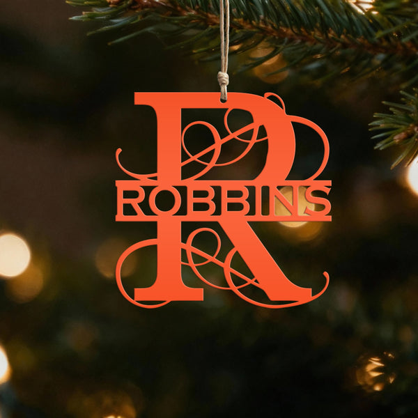 Personalized Split Scroll Monogram Metal Christmas/Holiday Ornament