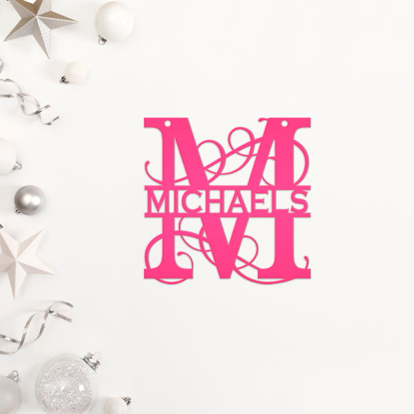 Personalized Split Scroll Monogram Metal Christmas/Holiday Ornament