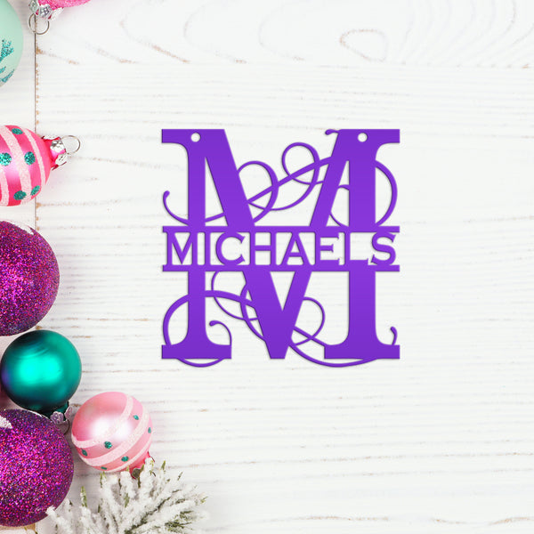 Personalized Split Scroll Monogram Metal Christmas/Holiday Ornament