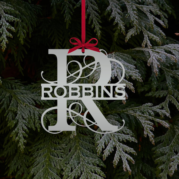 Personalized Split Scroll Monogram Metal Christmas/Holiday Ornament