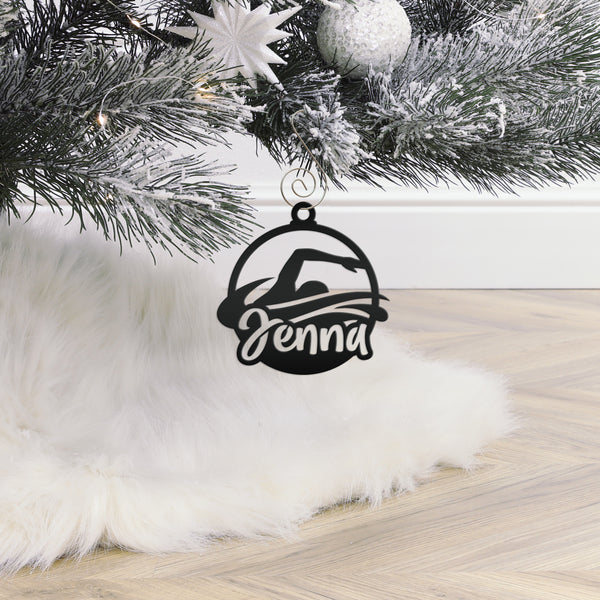 Swimming Ornament - Christmas Metal Ornaments - Holiday Decorations - Personalized Athlete Gift - Custom Seasonal Decor - Stocking Stuffer