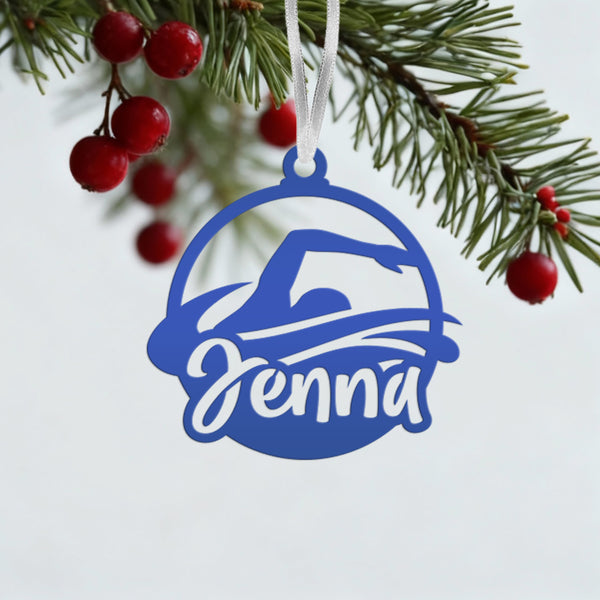 Swimming Ornament - Christmas Metal Ornaments - Holiday Decorations - Personalized Athlete Gift - Custom Seasonal Decor - Stocking Stuffer