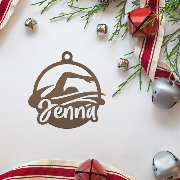 Swimming Ornament - Christmas Metal Ornaments - Holiday Decorations - Personalized Athlete Gift - Custom Seasonal Decor - Stocking Stuffer