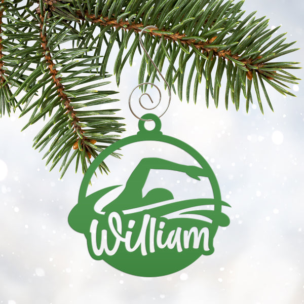 Swimming Ornament - Christmas Metal Ornaments - Holiday Decorations - Personalized Athlete Gift - Custom Seasonal Decor - Stocking Stuffer