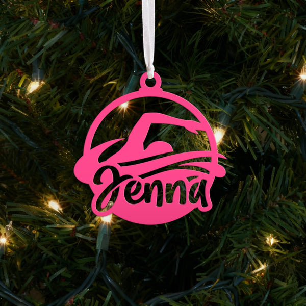 Swimming Ornament - Christmas Metal Ornaments - Holiday Decorations - Personalized Athlete Gift - Custom Seasonal Decor - Stocking Stuffer
