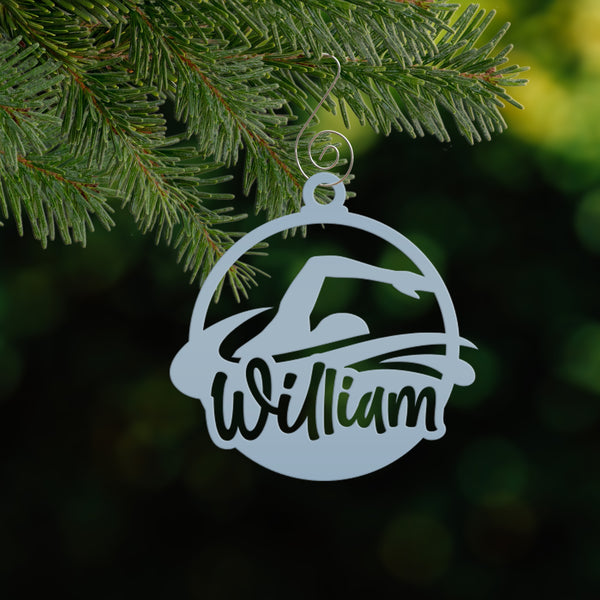 Swimming Ornament - Christmas Metal Ornaments - Holiday Decorations - Personalized Athlete Gift - Custom Seasonal Decor - Stocking Stuffer