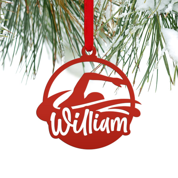 Swimming Ornament - Christmas Metal Ornaments - Holiday Decorations - Personalized Athlete Gift - Custom Seasonal Decor - Stocking Stuffer