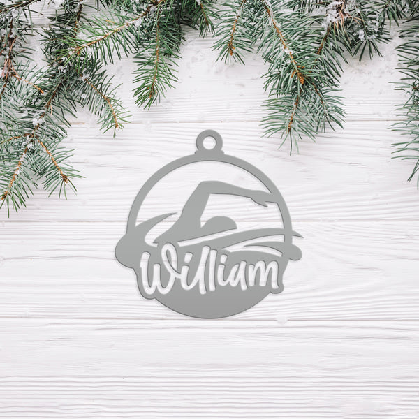 Swimming Ornament - Christmas Metal Ornaments - Holiday Decorations - Personalized Athlete Gift - Custom Seasonal Decor - Stocking Stuffer