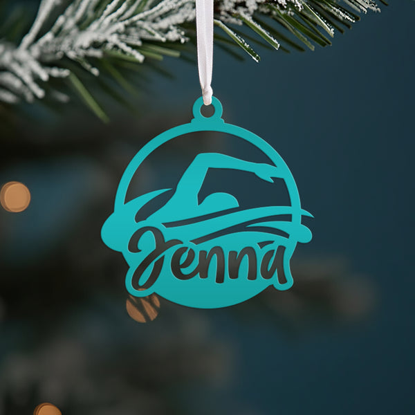 Swimming Ornament - Christmas Metal Ornaments - Holiday Decorations - Personalized Athlete Gift - Custom Seasonal Decor - Stocking Stuffer