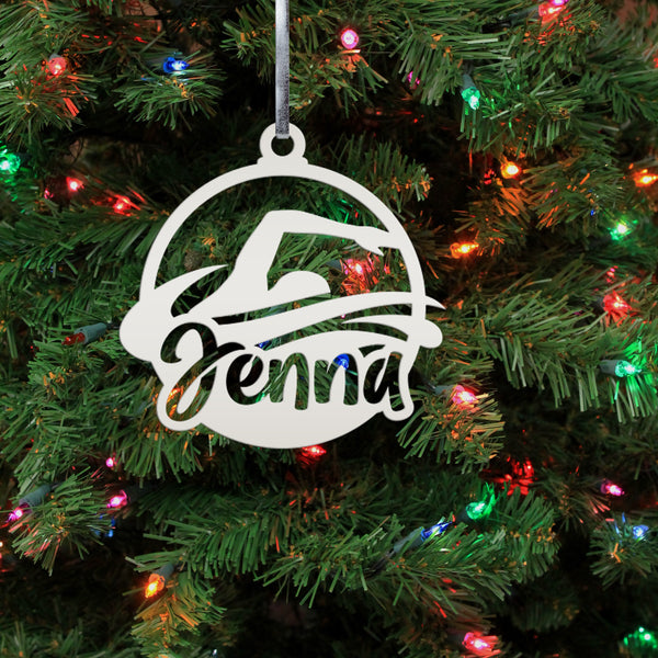 Swimming Ornament - Christmas Metal Ornaments - Holiday Decorations - Personalized Athlete Gift - Custom Seasonal Decor - Stocking Stuffer