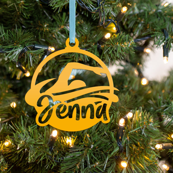 Swimming Ornament - Christmas Metal Ornaments - Holiday Decorations - Personalized Athlete Gift - Custom Seasonal Decor - Stocking Stuffer
