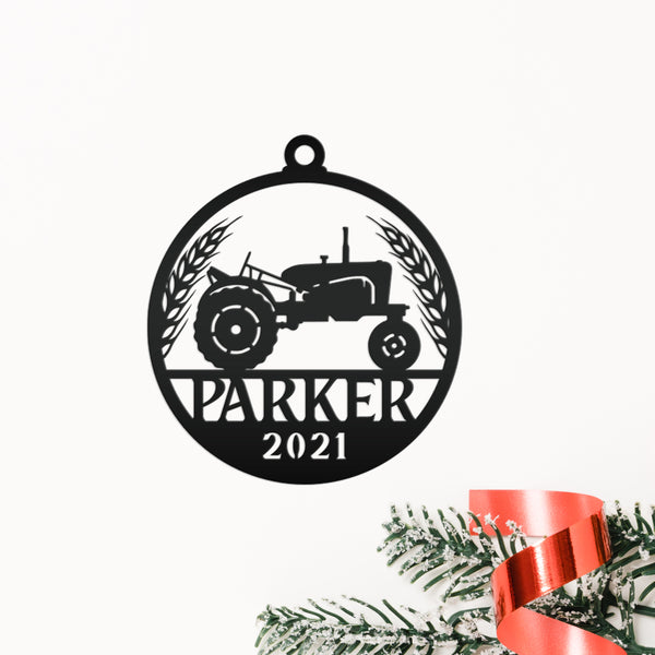 Personalized Tractor and Wheat with Year Metal Christmas/Holiday Ornament