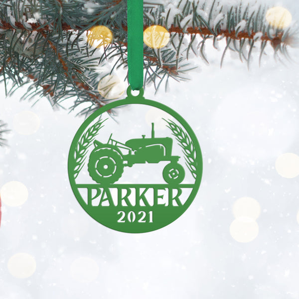 Personalized Tractor and Wheat with Year Metal Christmas/Holiday Ornament