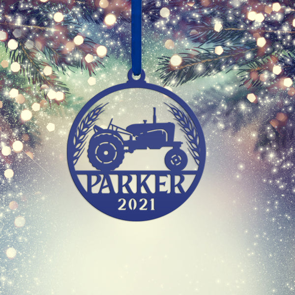Personalized Tractor and Wheat with Year Metal Christmas/Holiday Ornament