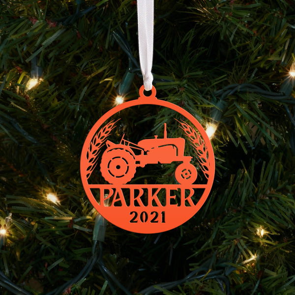 Personalized Tractor and Wheat with Year Metal Christmas/Holiday Ornament