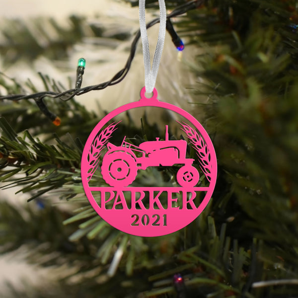 Personalized Tractor and Wheat with Year Metal Christmas/Holiday Ornament
