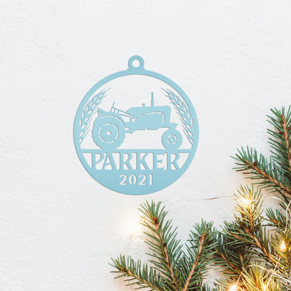 Personalized Tractor and Wheat with Year Metal Christmas/Holiday Ornament