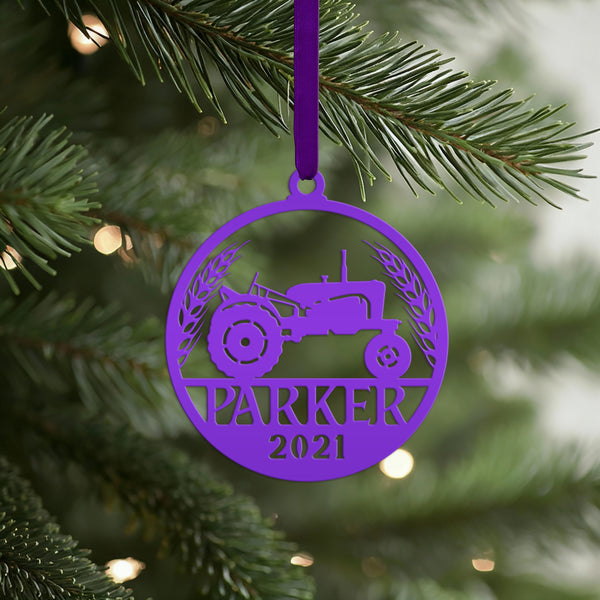 Personalized Tractor and Wheat with Year Metal Christmas/Holiday Ornament
