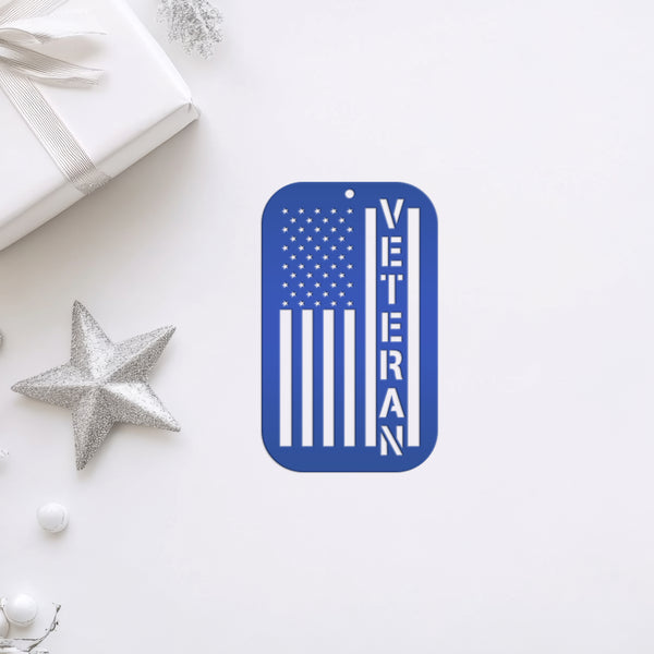 Metal Veteran Ornament - American Flag - Christmas Decor