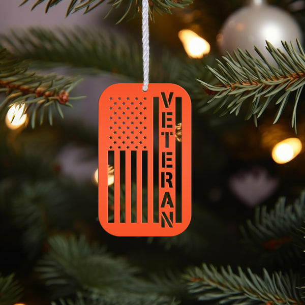 Metal Veteran Ornament - American Flag - Christmas Decor