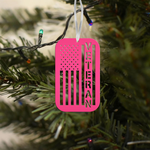 Metal Veteran Ornament - American Flag - Christmas Decor