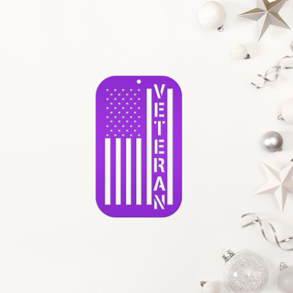 Metal Veteran Ornament - American Flag - Christmas Decor