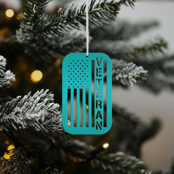 Metal Veteran Ornament - American Flag - Christmas Decor