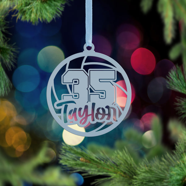 Personalized Volleyball and Number Metal Christmas/Holiday Ornament