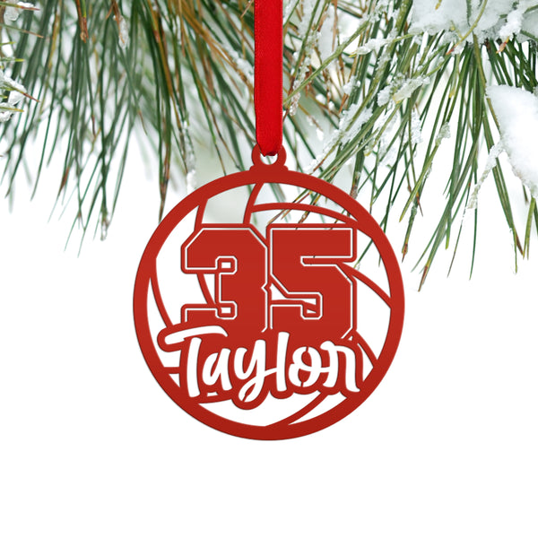 Personalized Volleyball and Number Metal Christmas/Holiday Ornament