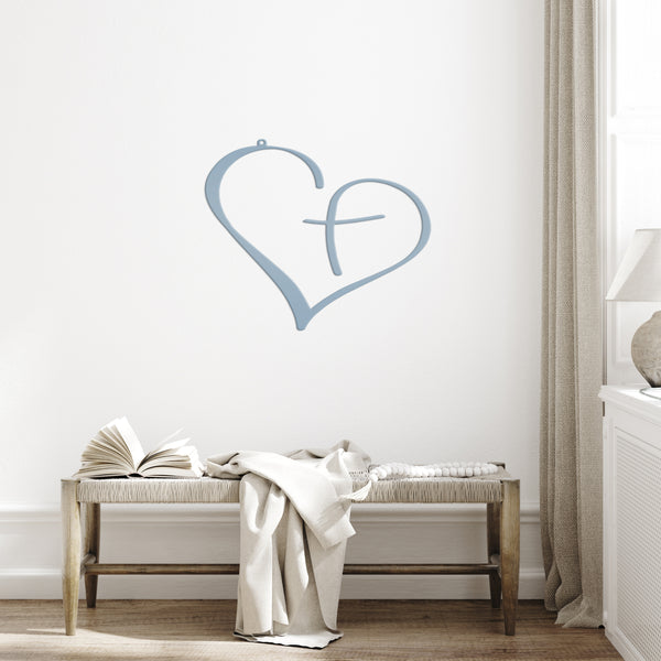 Cross with Heart -Christian Hanging Wall Art-Decor for Home-Religious Home Decor - Metal Cross Decor and Sign