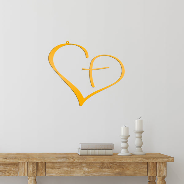 Cross with Heart -Christian Hanging Wall Art-Decor for Home-Religious Home Decor - Metal Cross Decor and Sign