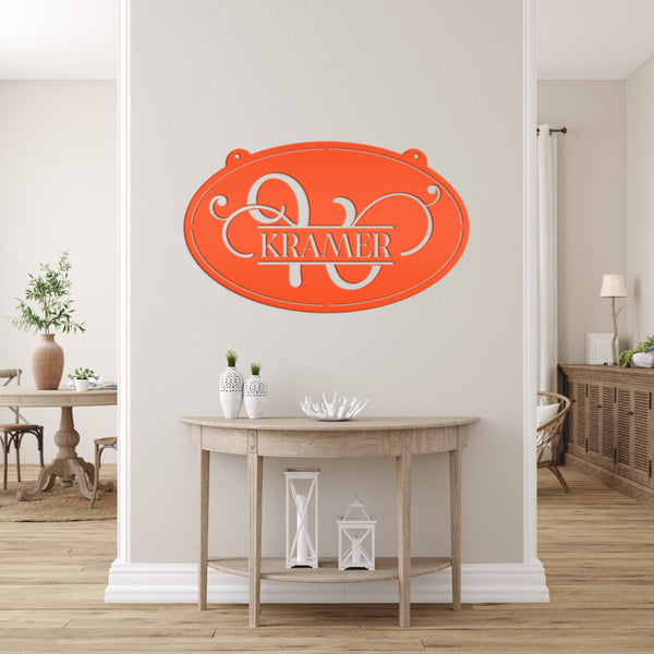 Monogram Sign Wedding Gift, Business Sign, Oval Outdoor Sign with Last Name, Anniversary Gift Idea, Hanging Metal Sign, Home Decor