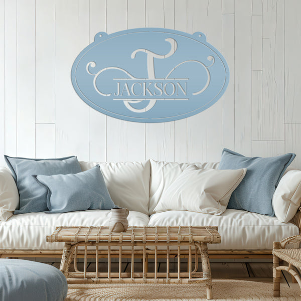 Monogram Sign Wedding Gift, Business Sign, Oval Outdoor Sign with Last Name, Anniversary Gift Idea, Hanging Metal Sign, Home Decor