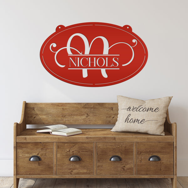Monogram Sign Wedding Gift, Business Sign, Oval Outdoor Sign with Last Name, Anniversary Gift Idea, Hanging Metal Sign, Home Decor